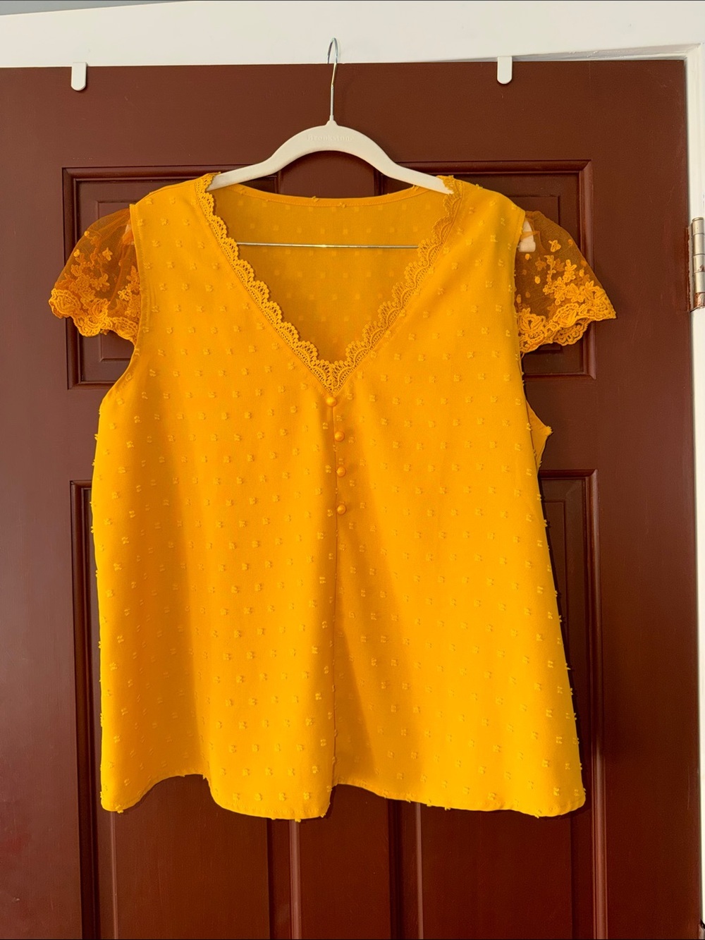 Women's V-Neck Yellow Lace Sleeve Blouse